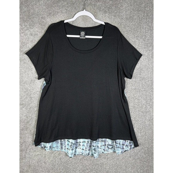 Bobeau Short Sleeve Sheer Back Hi Lo Tunic Top Womens Size 2X Stretch Scoop Neck - Picture 1 of 14